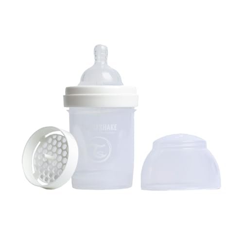 Twistshake Biberón Anticólicos de 125 ml | Tetina de Silicona en Forma de Pecho | Apertura Ancha para Fácil Llenado y Limpieza | Incluye Reductores de Grumos y Contenedor de Polvo | Libre de BPA, Apto para Microondas y Lavavajillas | Tamaño S (0+ Me
