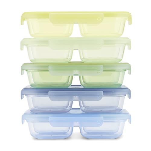 Image of Ello Snap & Nest 10-Piece 2 Cup Plastic Divided Snack Pack Set, Reusable Food Containers for Healthy Eating, Freezer, Dishwasher Safe, Seafoam