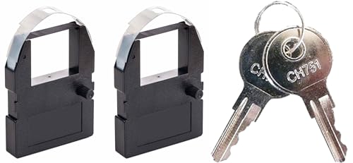 (Ribbons+Keys Bundle) 2 Pack 4000R Compatible Replacement Ribbon Cartridge + 41479K Keys (Set of 2) for Pyramid 3500, 3500ss, 3700, 4000 Time Clocks, Black Ink