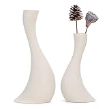 Ceramic Vase 10.2+7.6 Inch Set of 2, Handmade Modern Decorative Vase Beige Unique Rustic Flower Vase