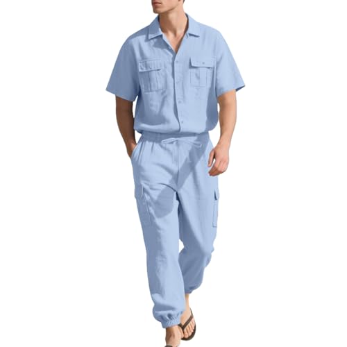 Ensemble d'été homme en lin respirant avec pantalon cargo ample