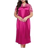 Women Satin V Neck Lace Short Sleeve Long Nightdress Deals of the Day Plus Size...