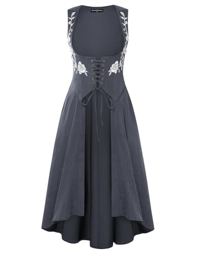 Scarlet Darkness Renaissance Hood Dress for Women Medieval Costume Underbust Pirate Dresses with Pockets Slate Gray S