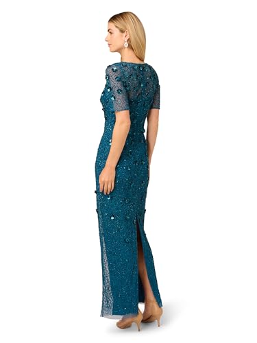 Image of Adrianna Papell Womens Beaded Long 3D Floral Dress