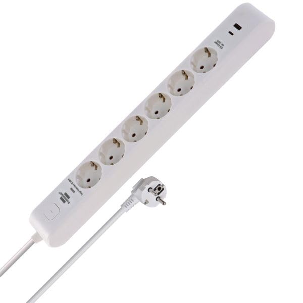 Brennenstuhl Steckdosenleiste 6-Fach mit USB und Überspannungsschutz (Mehrfachsteckdose mit 1x USB C PD 20W zum Schnellladen und 1x USB A 20W Schalter 2m Kabel) weiß