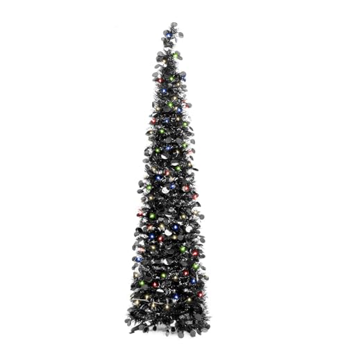 Sapin Noël noir 5FT pop-up, 8 modes lumière, préclairé