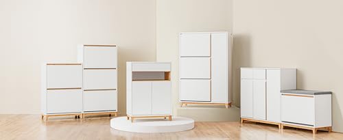 SoBuy Banco Zapatero Entrada Recibidor - Banco Zapatero con Asiento y Almacenaje - Puerta Abatible con Estantes Ajustables - Ideal para Pasillo y Hogar Moderno - 60x34x55cm 115kg Blanco FSR191-WN - imagen 7