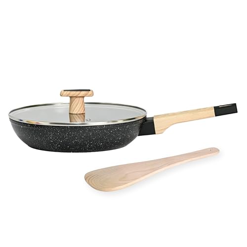 Image of Kreme Ceracook Ceramic Coated Granite Fry Pan 1.8L /24cm with Glass Lid, ISI Certified Frying Pan, Forged Aluminium, Gas & Induction Use, Non Toxic, PFAS & PTFE Free, 1 Year Warranty, Black