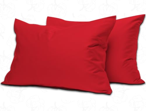 MistyMorning Pillow Cases 2 Pack Soft & Premium Quality Bedding & Linen Egyptian Cotton 200 Thread Count Breathable & Envelope Closure in Standard Size (50x75+15 cm) (Red Pack of 2)