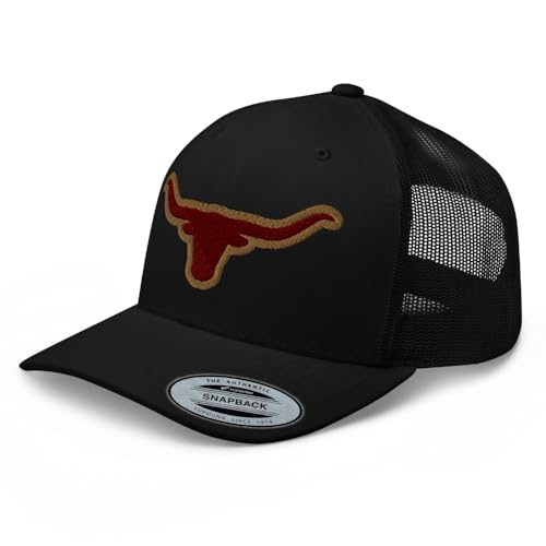 RIVEMUG NG Laredo Western Cowboy Embroidered Curved Bill Trucker Hat Mid Crown Adjustable Texas Bitone Longhorn Rodeo Cap Black