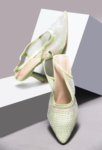 Image of TRYME Women Pointed Toe Stone Embellishment Slingback Heel pencil Sandals