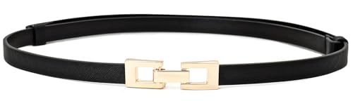 Women's Skinny Genuine Leather Belts Thin Waist Belt with Gold Buckle for Dresses