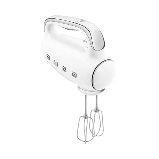 Smeg HMF01WHUK Hand Mixer with Turbo Function, 3 Attachments, LED Display, Retro 50's Style, 250W, White