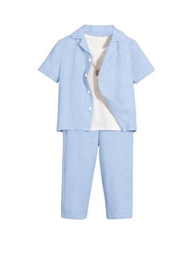 Image of Verdusa Boy's 2 Piece Sets Linen Set Going Out Summer Outfits Button Up Shirt and Pants Set Matching Sets