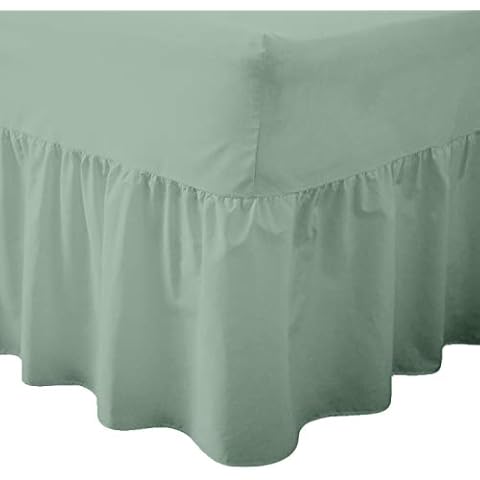 BEDWAY - 68 Pick Polycotton - VALANCE SHEET - 20cm (8”) BOX + 35cm (14”) FRILL - Plain Dyed Polycotton Fitted Valance Sheets Machine Washable (Double, Light Green) Cover