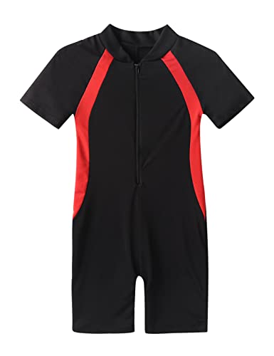 Kids Boys Girls One Piece Rash Guard Swimsuit Front Zip Short Sleeve Sport Swimwear Bathing Suit UPF 50+3