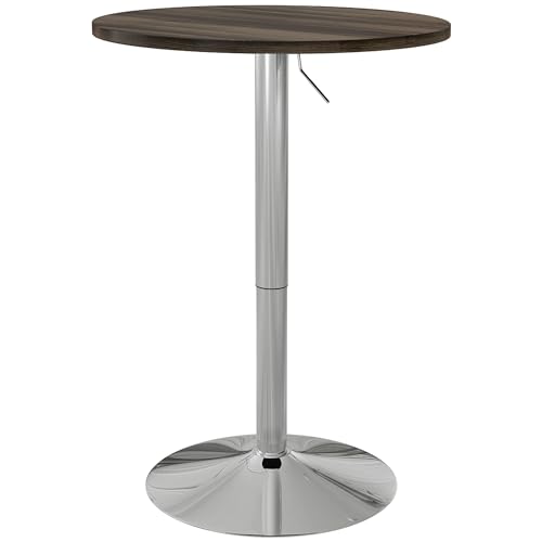 HOMCOM Tavolo Alto da Bar con Altezza Regolabile e Girevole a 360°, Tavolo da Cucina Rotondo con Base in Acciaio, Ø60x69-91cm, Marrone
