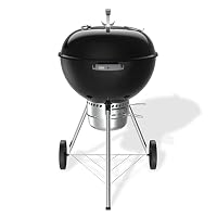 Weber Original Kettle Premium Holzkohlegrill 57 cm mit Stand und Rädern/Rostbeständige porzellanemaillierte Oberfläche, Deckelthermometer, One-Touch-Reinigungssystem, 2342 cm² Grillfläche, Schwarz – Ansicht 2
