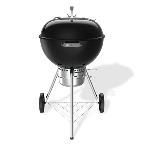 Weber Original Kettle Premium Holzkohlegrill/Porzellanemaillierter Deckel und Kessel, 57 cm Grillfläche, One-Touch-Reinigungssystem, Deckelthermometer, Dreibein-Ständer und Räder, Schwarz