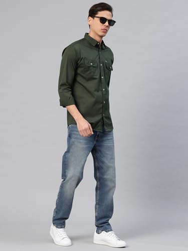 Image of Majestic Man Men's Washed Cotton Twill Casual Shirt -| with Dual Flap Pockets - Slim Fit | Full Sleeve | Casual Wear | Trendy & Comfortable