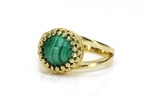 Bague en malachite verte et or 14 carats faite à la main