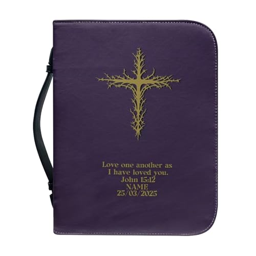 Classic PU Leather Bible Cover for Women Inspirational Bible Verse Design Bible Case with Handle Zip Around Church Bag Tote 2XL Size