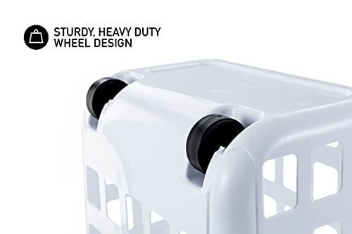 United Solutions Rolling Hamper With Built-In Handle, Two Bushel Capacity Holds 3 Loads Of Laundry, Smooth-Gliding Thermo-Rubber Wheels, White, Ventilated Design #TOP2