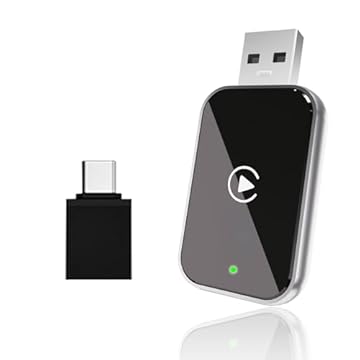 Adaptador CarPlay 2 em 1 e automotivo para Android/iPhone, adaptador Apple CarPlay com fio para sem fio, tamanho mini com USB/Tipo-C, controle estável e sem atraso.