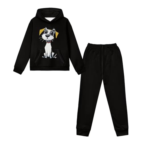 Fishoutleap Boy Clothes Casual Long Sleeve Dog Hoodie Sweatsuits Tops and Breathable Pants 2Pcs Teen Boys Fall Winter Outfits Set for Sport Running Hiking Camping Activewear,Black