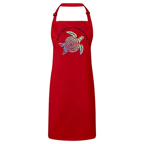 Tablier cuisine premium rouge en tissu robuste écoresponsable motif tortue