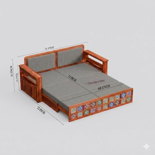 Image of MetalTree Wooden Sofa Cum Bed for Living Room | Convertible Sofa Bed with Storage | 3 Seater Foldable Sleeper Sofa | Solid Wood Pull Out Sofa Bed with Mattress for Home & Guest Room (Honey, Mary)