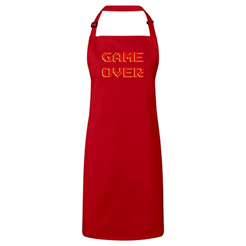 Tablier cuisine rouge anti taches pour cuisiner avec le style arcade jeux vidéo 8 bits