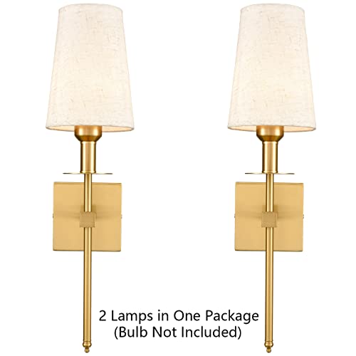TEENYO Gold Wall Sconces Set of Two Plug in Sconce Light Modern Brass Sconces Wall Lighting with Fabric Shade Wall Lamps for Bedroom Hallway Bathroom Living Room by TEENYO - Image 8
