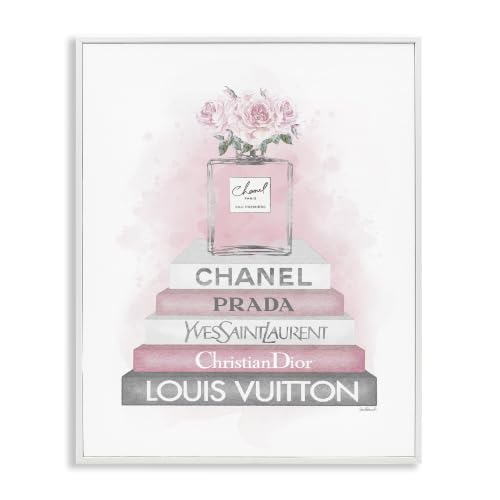 Image of Stupell Industries 'Pink Roses Perfume Bottle Glam Fashion Bookstack', Framed Giclee Art, White, 24 x 30 Inches, Easy to Hang and Sturdy, Made in USA, by Amanda Greenwood