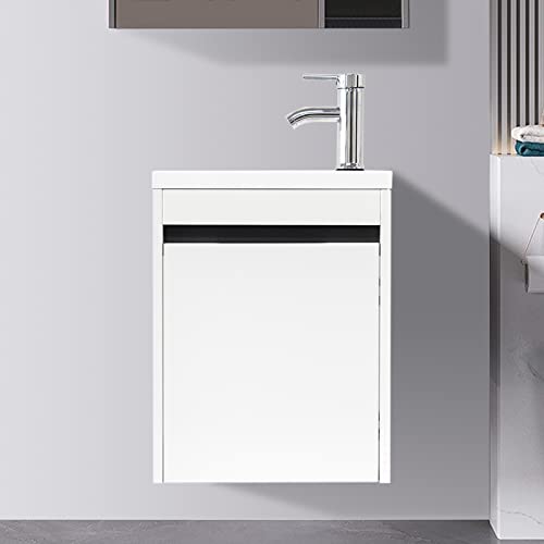 NUTTUTO 16" Bathroom Vanity with Sink Combo Wall Mounted Cabinet Set for Small Space - Durable 18mm MDF Board - Easy to Install - Faucet U Shape Drain Include (Powder Coat White) NUTTUTO 16" Bathroom Vanity with Sink Combo Wall Mounted Cabinet Set for Small Space - Durable 18mm MDF Board - Easy to Install - Faucet U Shape Drain Include (Powder Coat White)