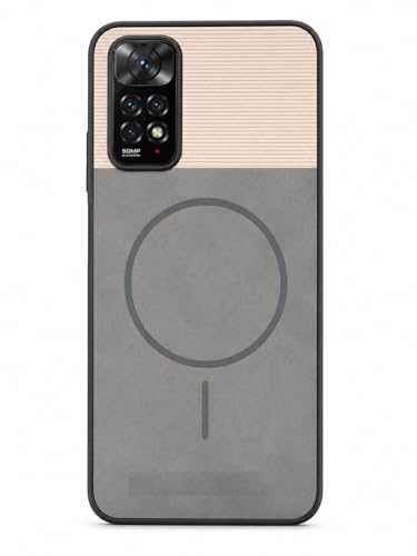 Image of Bintage Dual-Leather Mac Safe Design Phone Case| Soft Touch Finish | Full Camera Protectection Back Cover Compatible for Redmi Note 11 / Note 11S 4G - White & Matelic Grey