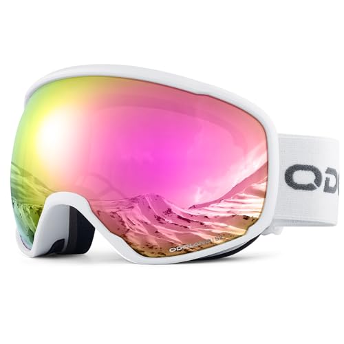 Odoland OTG Ski Goggles with Anti-fog, Anti-glare Lens UV400 Protection Adult Snow Goggles, Double Spherical Goggles for Skiing Skating Snowmobiles an