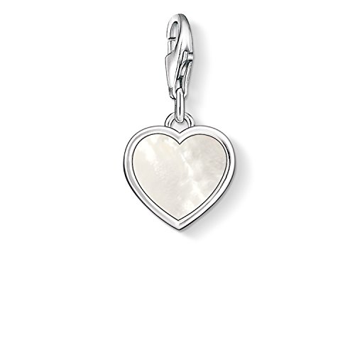 Thomas Sabo - Charm con Cierre para Mujer de Plata de Ley 925/1000 con Perla, Pearl Heart Outlined with Silver