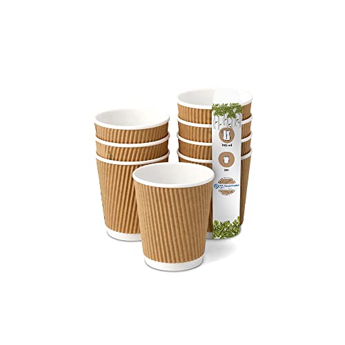 BIOZOYG 25x gobelets jetables isothermes 100 ml / 4 oz, Ø 62 mm blanc/brun - gobelet carton à double couche et sans plastique et - gobelet cafe