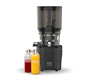 Kuvings | Extracteur de jus AUTO10S + 2 bouteilles en verre | Utilisation "mains libres" | Découpe automatique des fruits et légumes entiers | Panier XXL 3L | Nettoyage facile (Noir)