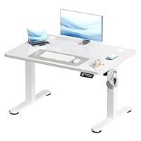 Devoko Electric Standing Desk 100x60cm Sit Stand Table Height Adjustable Desk with Backpack Hook and Memory Smart Pannel, Home OfficeTable with Splice Board, White