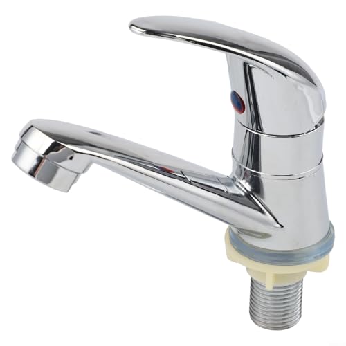 HEIBTENY Grifo de lavabo cromado de una sola manija Grifo de fregadero de agua fría Mezclador de baño de aleación de zinc con cartucho de cerámica para instalación de un solo agujero Diseño moderno