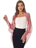 JanJean Women's Sheer Chiffon Long Sleeve Sun Protection Cardigan Bolero Shrug Sweater Elegant Shawl Dusty Pink One Size