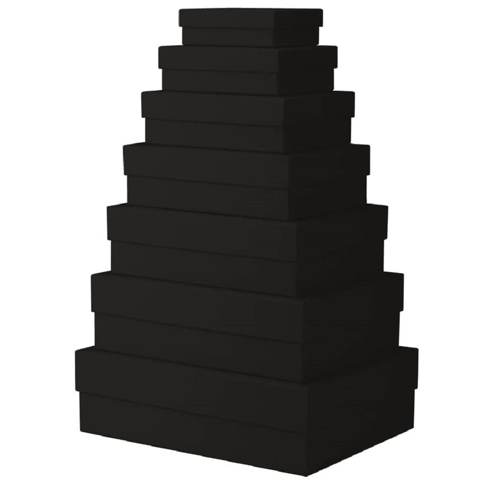 Rössler 13411453700 - Scatole regalo Boxline con coperchio, 7 pezzi, colore: nero, scatole rettangolari di cartone