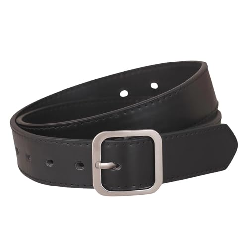 Classic Leather Belt for Women, Black, Square Buckle, Dress Belt