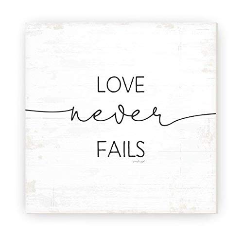 Love Never Fails Rustic Wood Wall Sign 12x12 Unframed