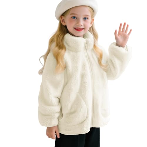 Girls Fleece Jacket Fall Winter Sherpa Full Zip Fuzzy Coat Outwear Pockets Trendy Fluffy School Sweaters 1-11years