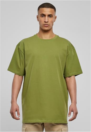URBAN CLASSICS Camiseta básica de manga corta, cuello redondo normal, de algodón grueso, largo normal, oversized, de hombre, moderna, color verde, talla L