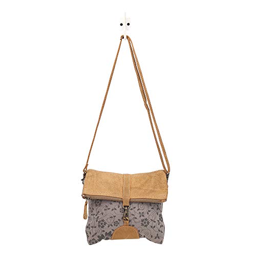 Myra Bag Teal & Tan Upcycled Leather & Leather Small Crossbody Bag S-1483, Brown, #TOP4