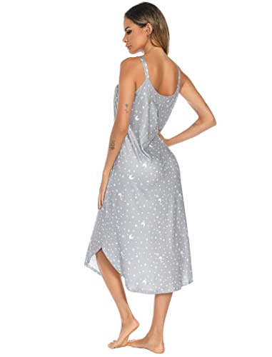 Roojaa Womens Sleeveless Long Nightgown Wide Strap Chemise Summer Loose Sleepshirt #TOP5